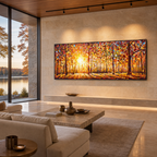 AUTUMN SUNRISE: Warm Orange Yellow Forest Sunrise Panoramic Canvas