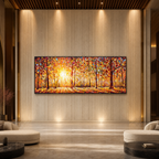 AUTUMN SUNRISE: Warm Orange Yellow Forest Sunrise Panoramic Canvas