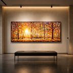 AUTUMN SUNRISE: Warm Orange Yellow Forest Sunrise Panoramic Canvas