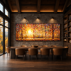 AUTUMN SUNRISE: Warm Orange Yellow Forest Sunrise Panoramic Canvas