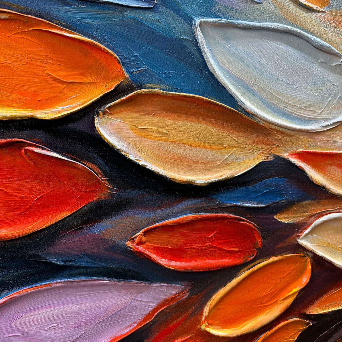 AUTUMN'S BURST: Colorful Autumn Leaves Painting with Textured Abstract Style