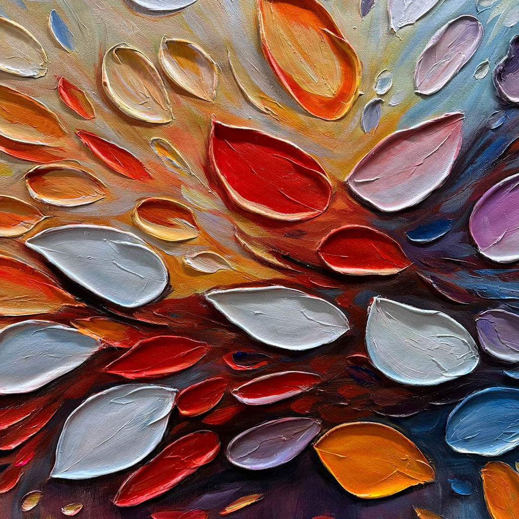 AUTUMN'S BURST: Colorful Autumn Leaves Painting with Textured Abstract Style