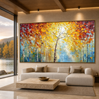 AUTUMN‘S EMBRACE: Fiery Red Golden Yellow Impasto Palette Knife Canvas