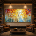 AUTUMN‘S EMBRACE: Fiery Red Golden Yellow Impasto Palette Knife Canvas