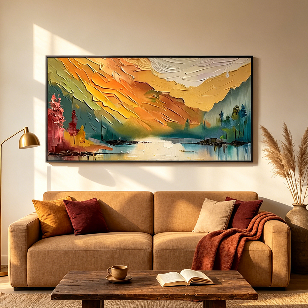 AUTUMN VALLEY: Textured Autumnal Hues Valley Landscape Canvas