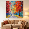 AUTUMN WALK: Impasto Strolling Vibrant Forest Canvas