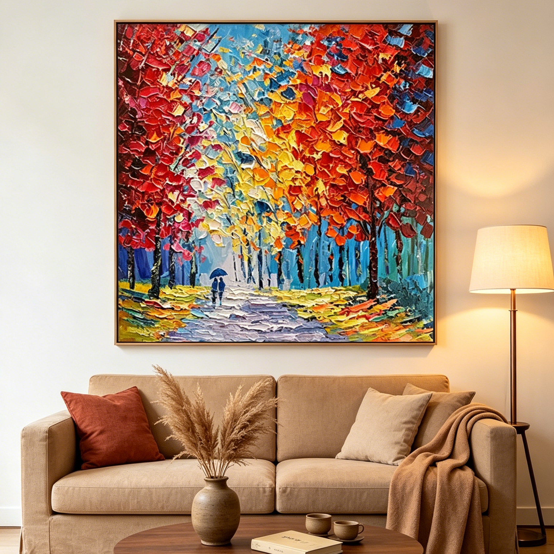 AUTUMN WALK: Impasto Strolling Vibrant Forest Canvas