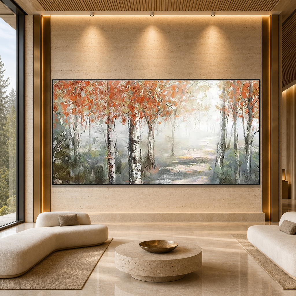 AUTUMN WHISPERS: Warm Orange Misty Autumn Forest Canvas