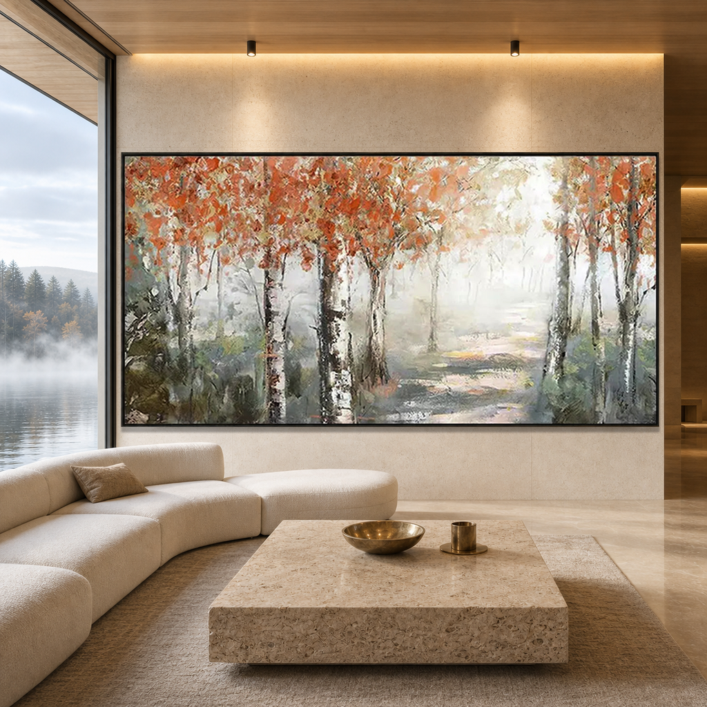 AUTUMN WHISPERS: Warm Orange Misty Autumn Forest Canvas