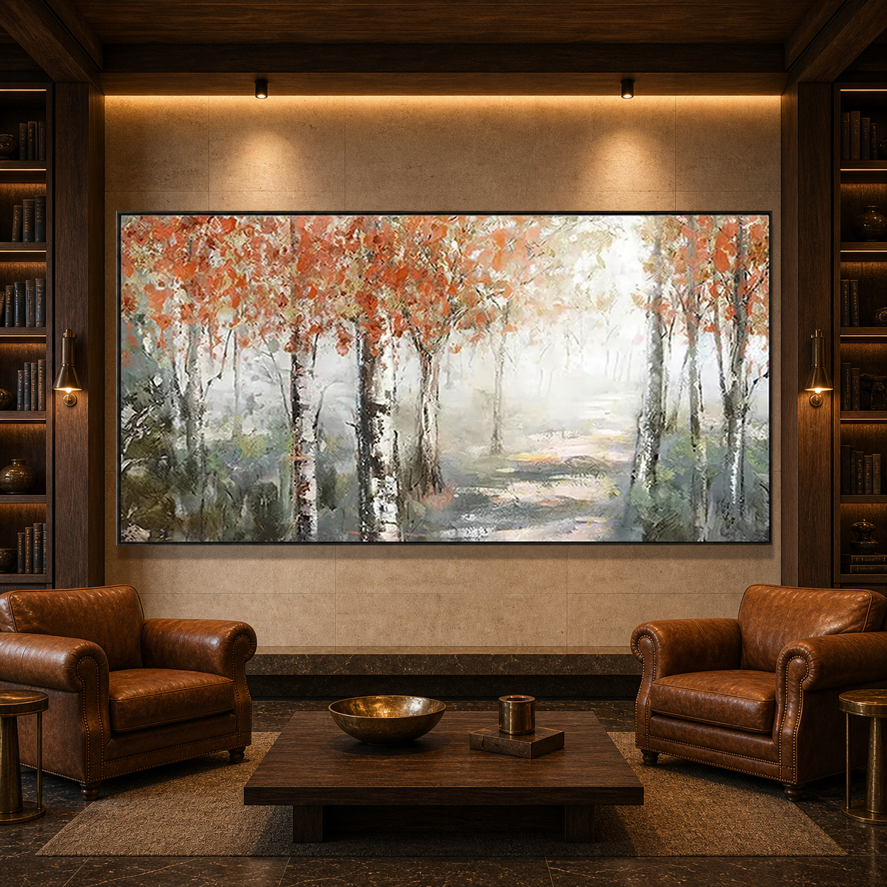 AUTUMN WHISPERS: Warm Orange Misty Autumn Forest Canvas