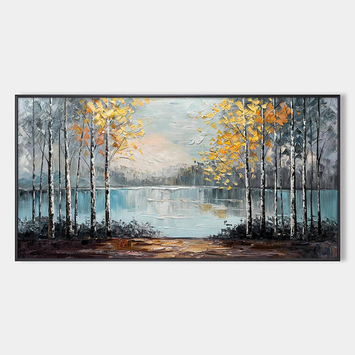Autumn Whispers: Original Impasto Landscape Oil Painting - Tranquil Lakeside Wall Art