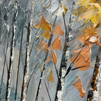 AUTUMN WHISPERS: Golden Birch Trees Lake Reflection Impasto Canvas