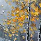 AUTUMN WHISPERS: Golden Birch Trees Lake Reflection Impasto Canvas