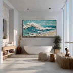 AZURE CREST: Heavily Textured Impasto Ocean Wave Oil Painting