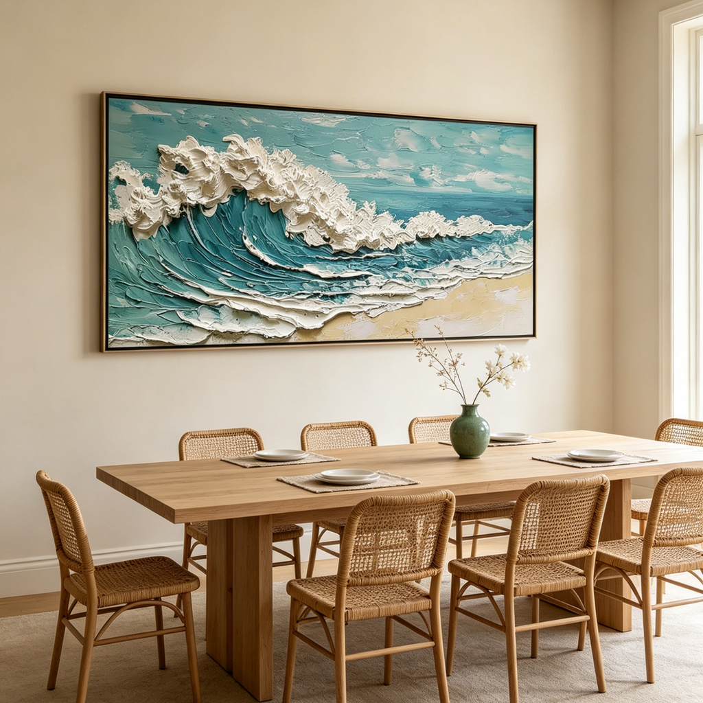 AZURE CREST: Impasto White Foam Cresting Turquoise Waters Canvas