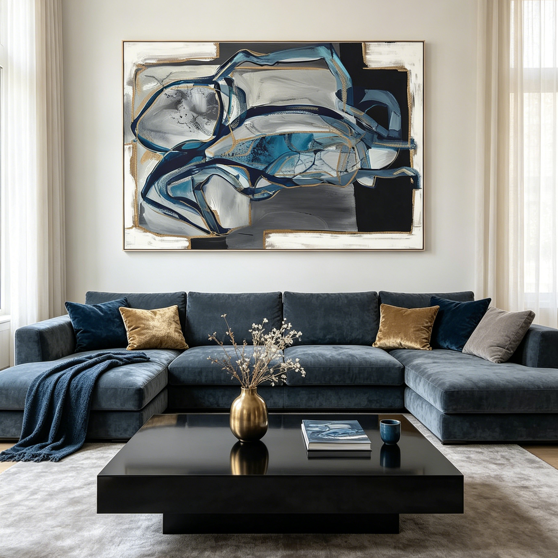 AZURE DEPTHS: Textured Impasto Captivating Interplay Wall Art