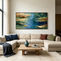 AZURE JOURNEY: Impasto Blue River Flight Of Birds Canvas