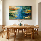 AZURE JOURNEY: Impasto Blue River Flight Of Birds Canvas