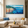 AZURE RIVIERA: Impasto Sunlit Facades Cobalt Bay Sparkling Canvas