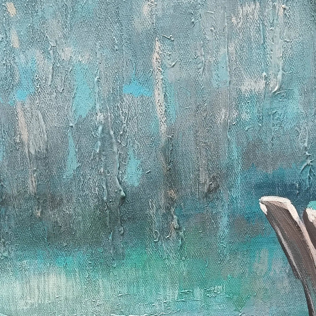 AZURE REFLECTIONS: Blue Green Gold Abstract Lake Landscape Oil Painting