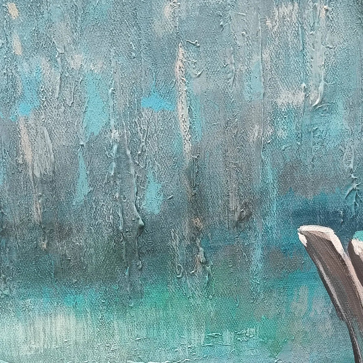 AZURE REFLECTIONS: Blue Green Gold Abstract Lake Landscape Oil Painting