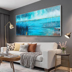 AZURE REFLECTIONS: Blue Green Gold Abstract Lake Landscape Oil Painting