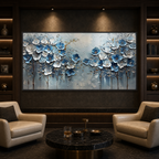 AZURE BLOSSOMS: Cool Blue Floral Gold Accents Textured Canvas