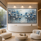 AZURE BLOSSOMS: Cool Blue Floral Gold Accents Textured Canvas