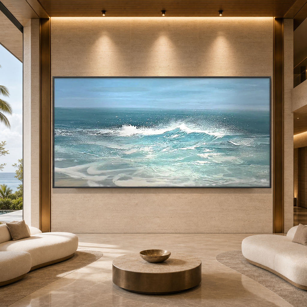 AZURE CRESTS: Dynamic Blue Ocean Waves Canvas