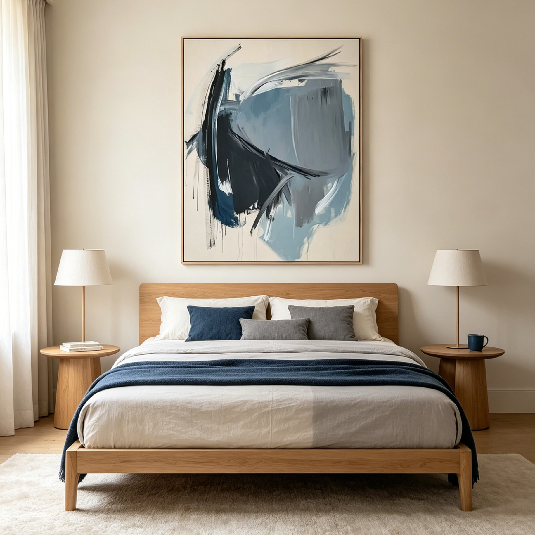 AZURE DEPTHS: Blue And Grey Abstract Minimalist Oil Painting