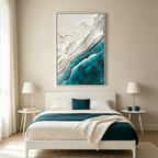 AZURE DREAM: Textured Teal White Abstract Seascape Coastal Canvas