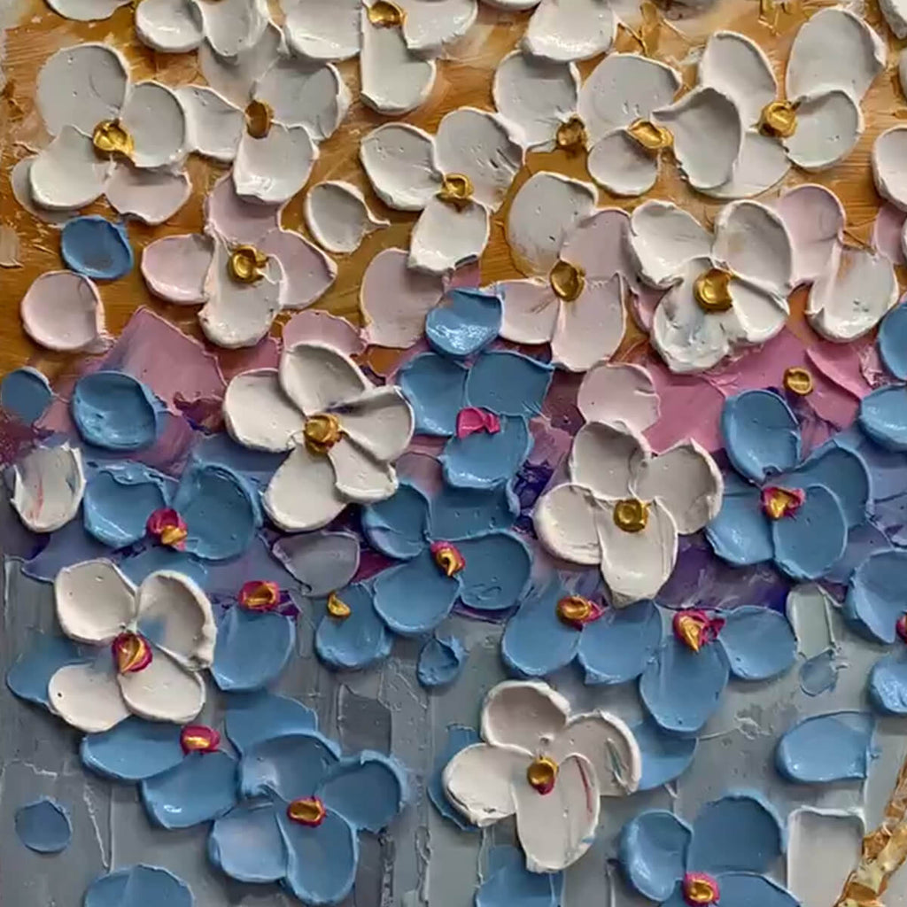 AZURE DREAM: Blue Blossom Gold Branches Canvas