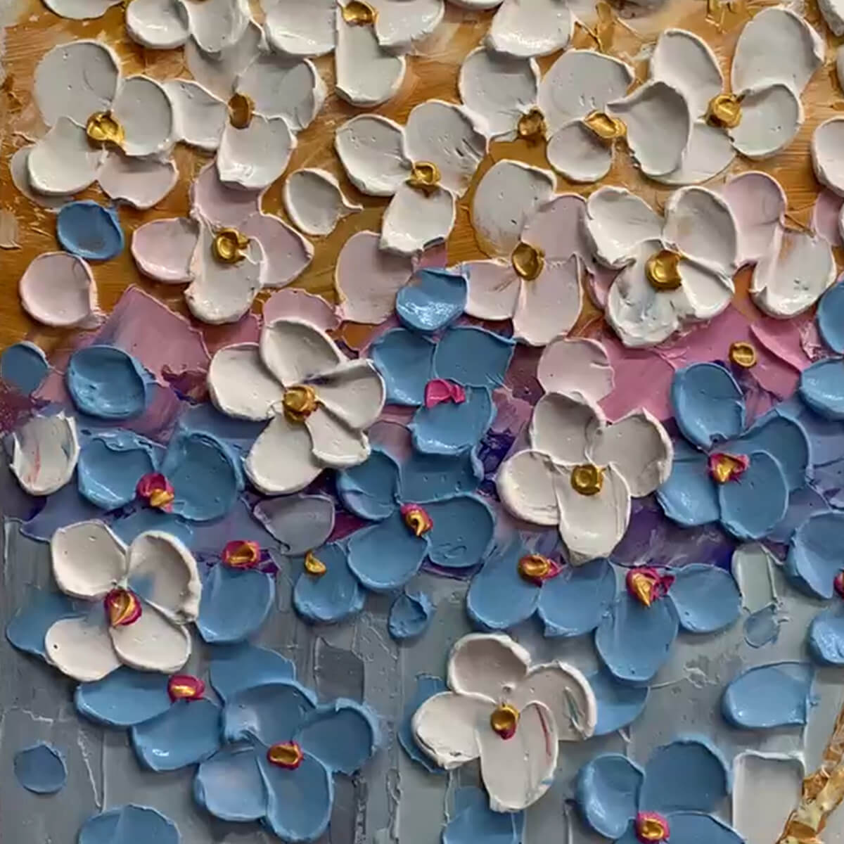 AZURE DREAM: Blue Blossom Gold Branches Canvas