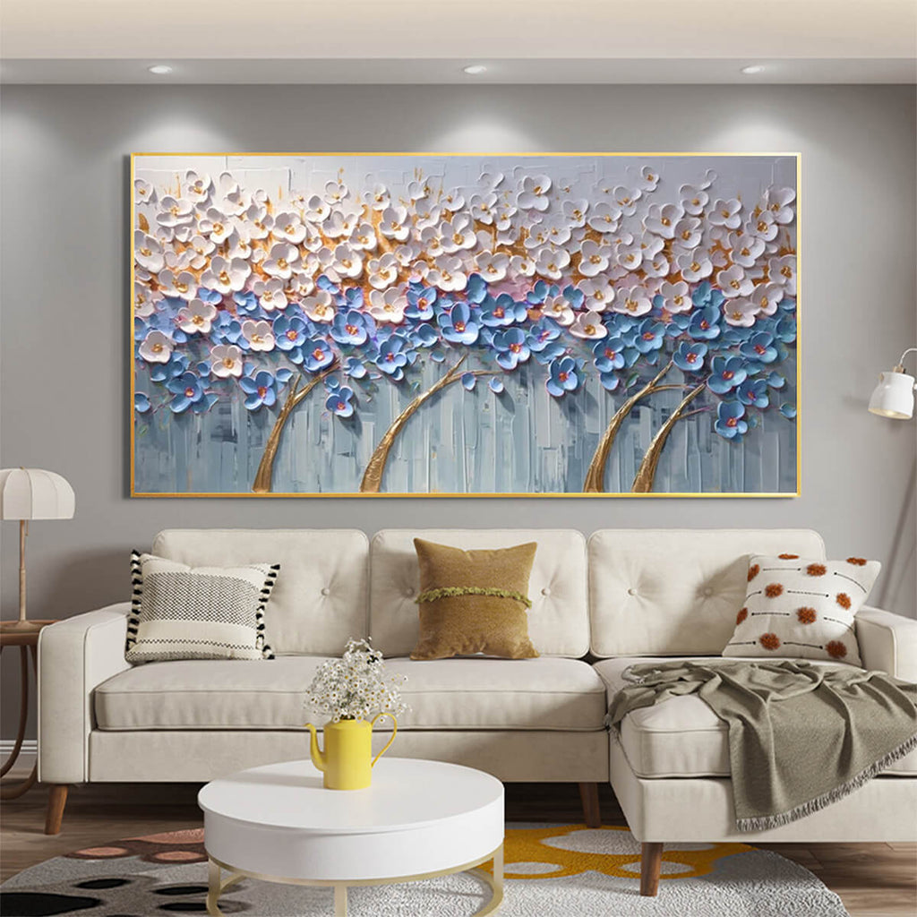 AZURE DREAM: Blue Blossom Gold Branches Canvas