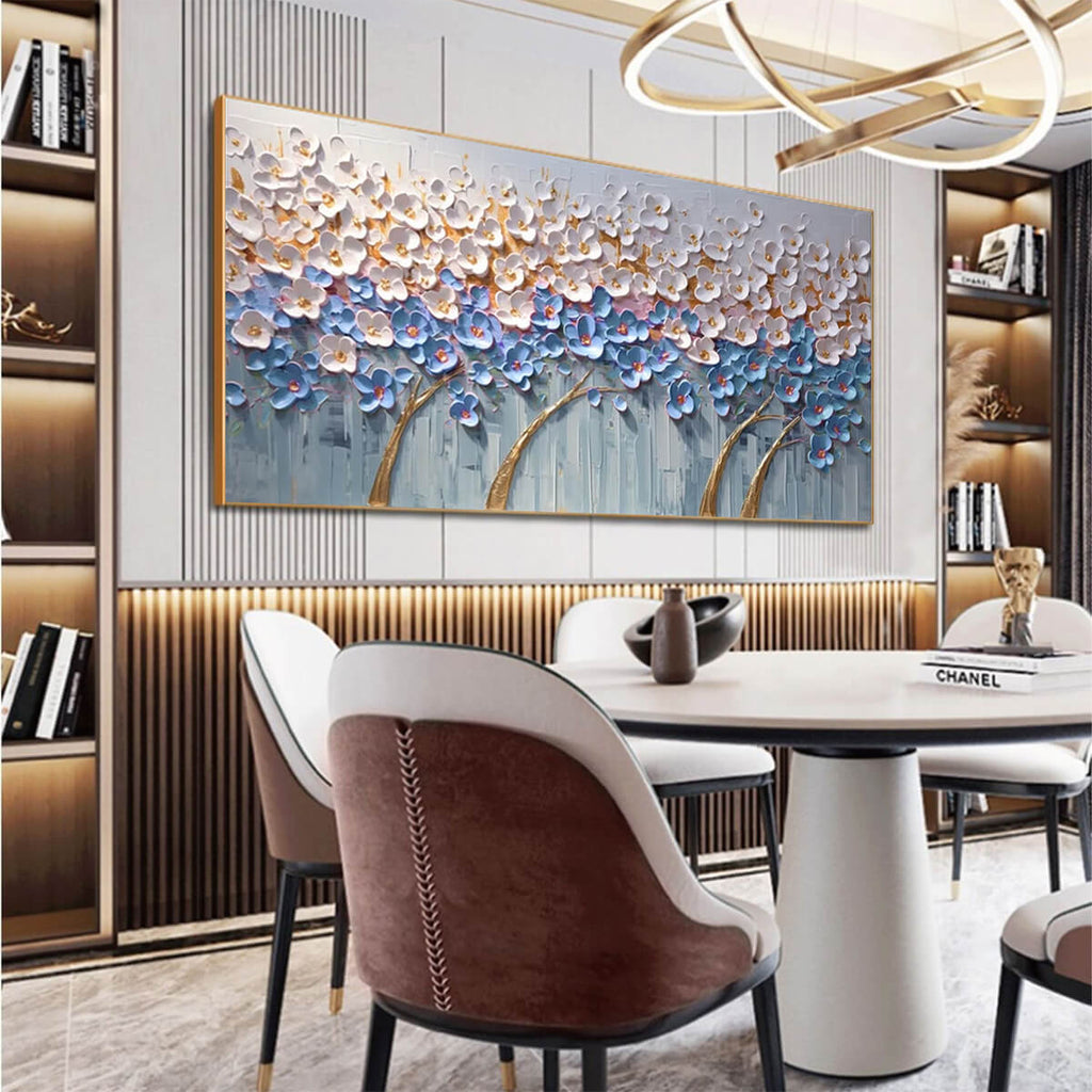 AZURE DREAM: Blue Blossom Gold Branches Canvas