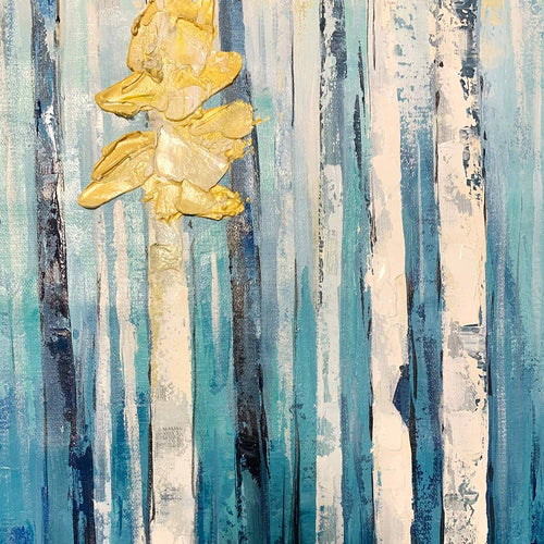 Vertical Abstract Forest Oil Painting with Gold Leaf