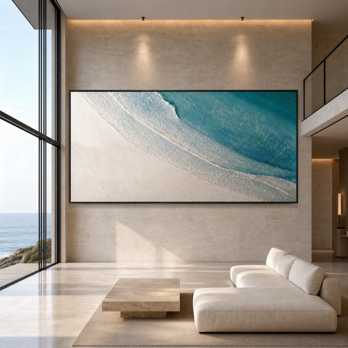 AZURE SHORES: Blue White Textured Abstract Beach Irish Wabi Sabi Canvas