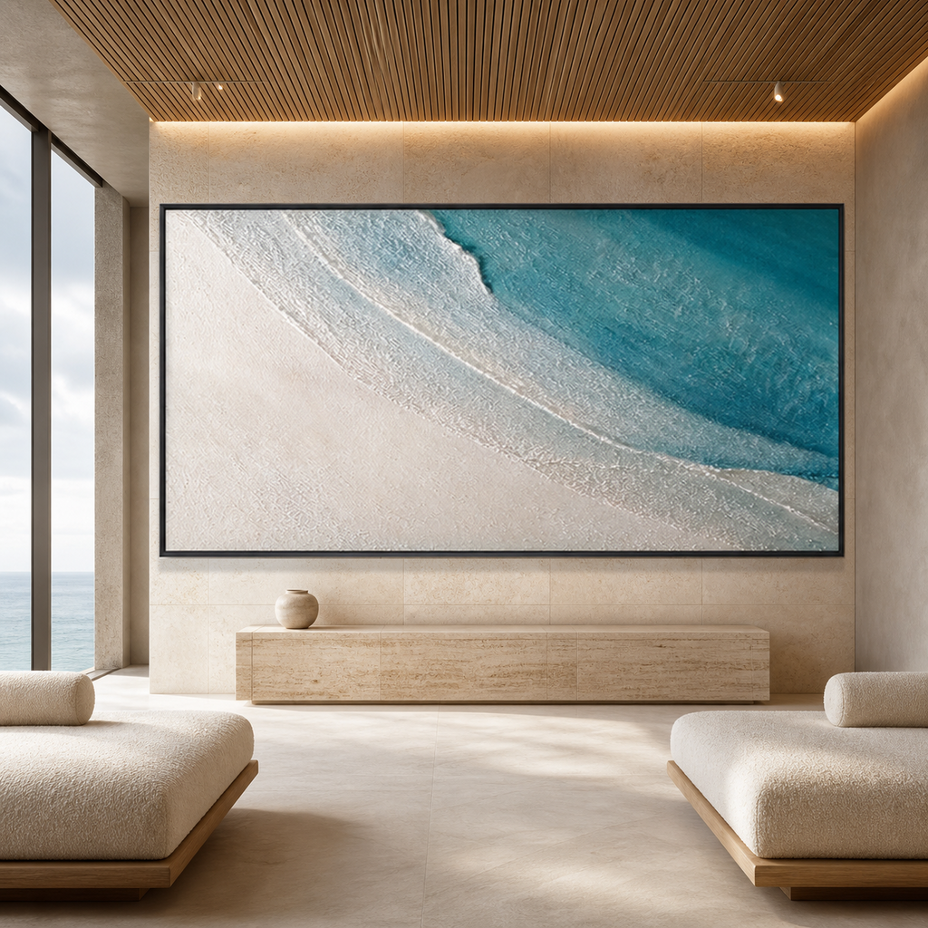 AZURE SHORES: Blue White Textured Abstract Beach Irish Wabi Sabi Canvas
