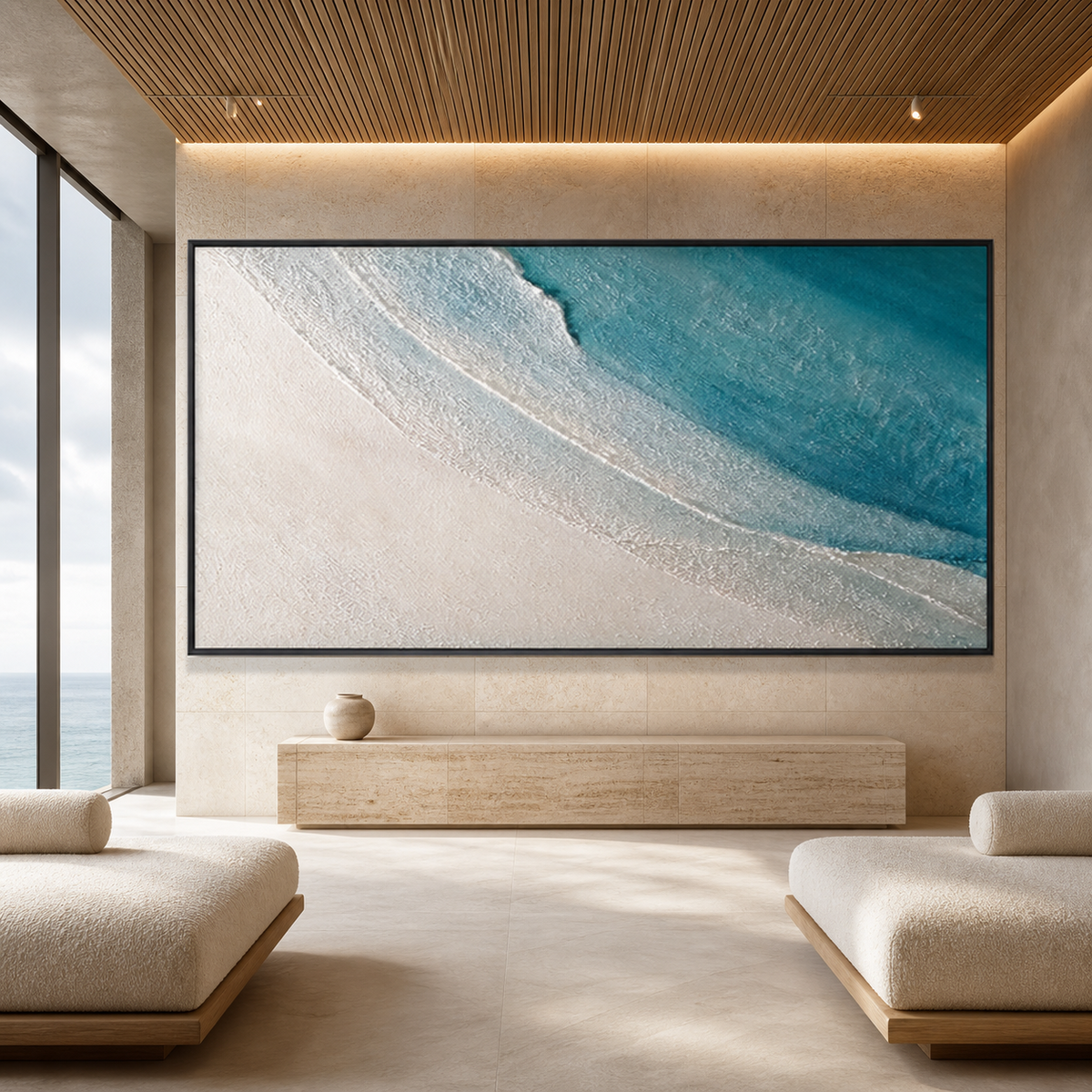 AZURE SHORES: Blue White Textured Abstract Beach Irish Wabi Sabi Canvas