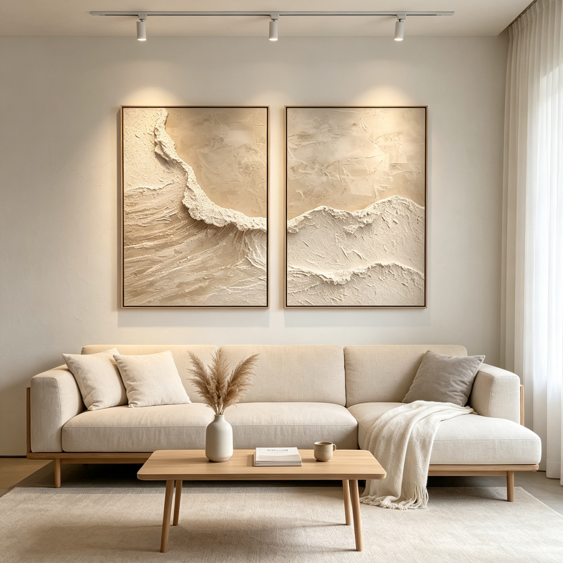 ECHOES OF THE SHORE: Wabi Sabi Textured Wall Art Set of 2