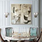 Abstract Faces: Cubist Painting | Neutral Tones Wall Art | Square Canvas Art | Modern Decor
