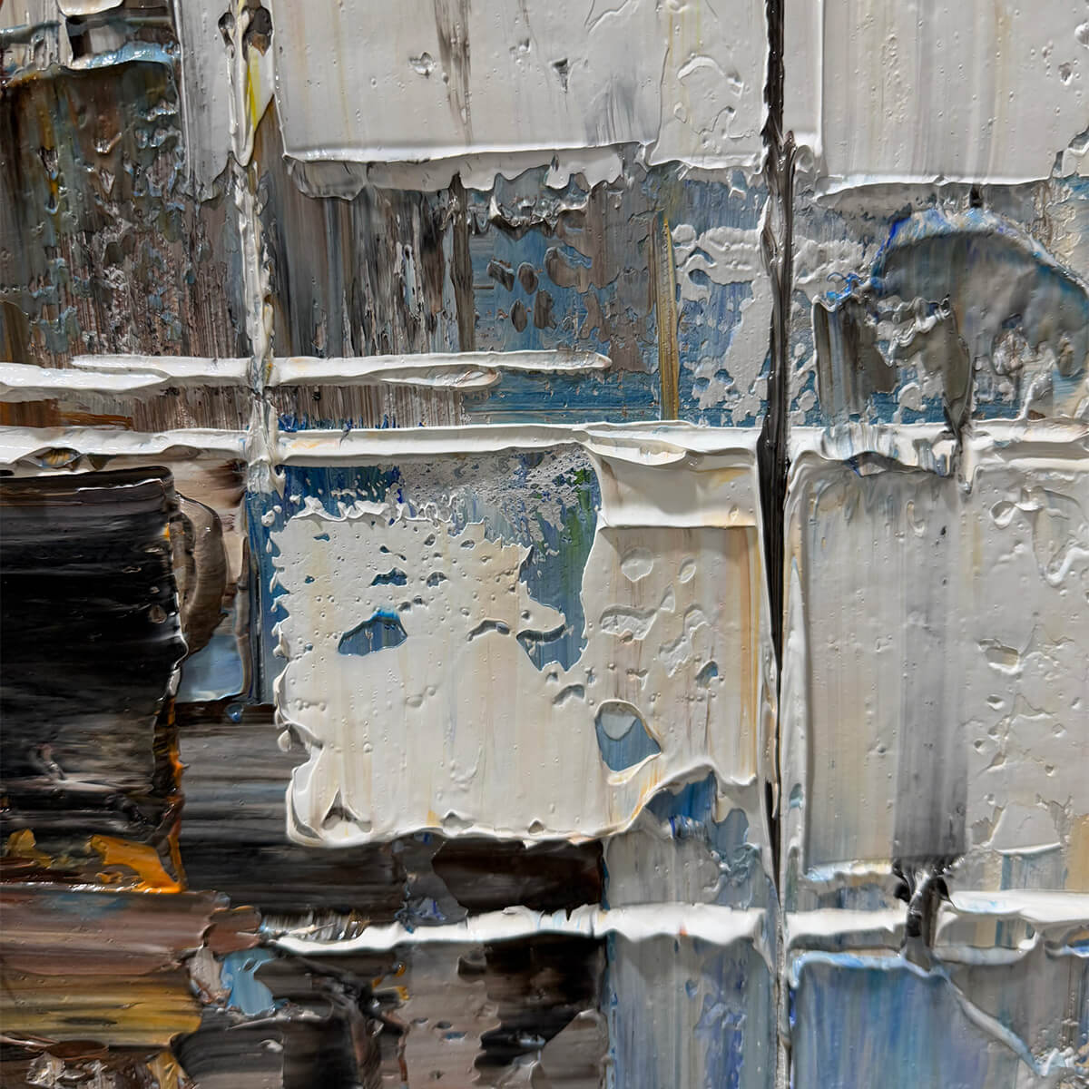 URBAN ABSTRACT: Textured Vertical Minimalist Cityscape Oil Painting