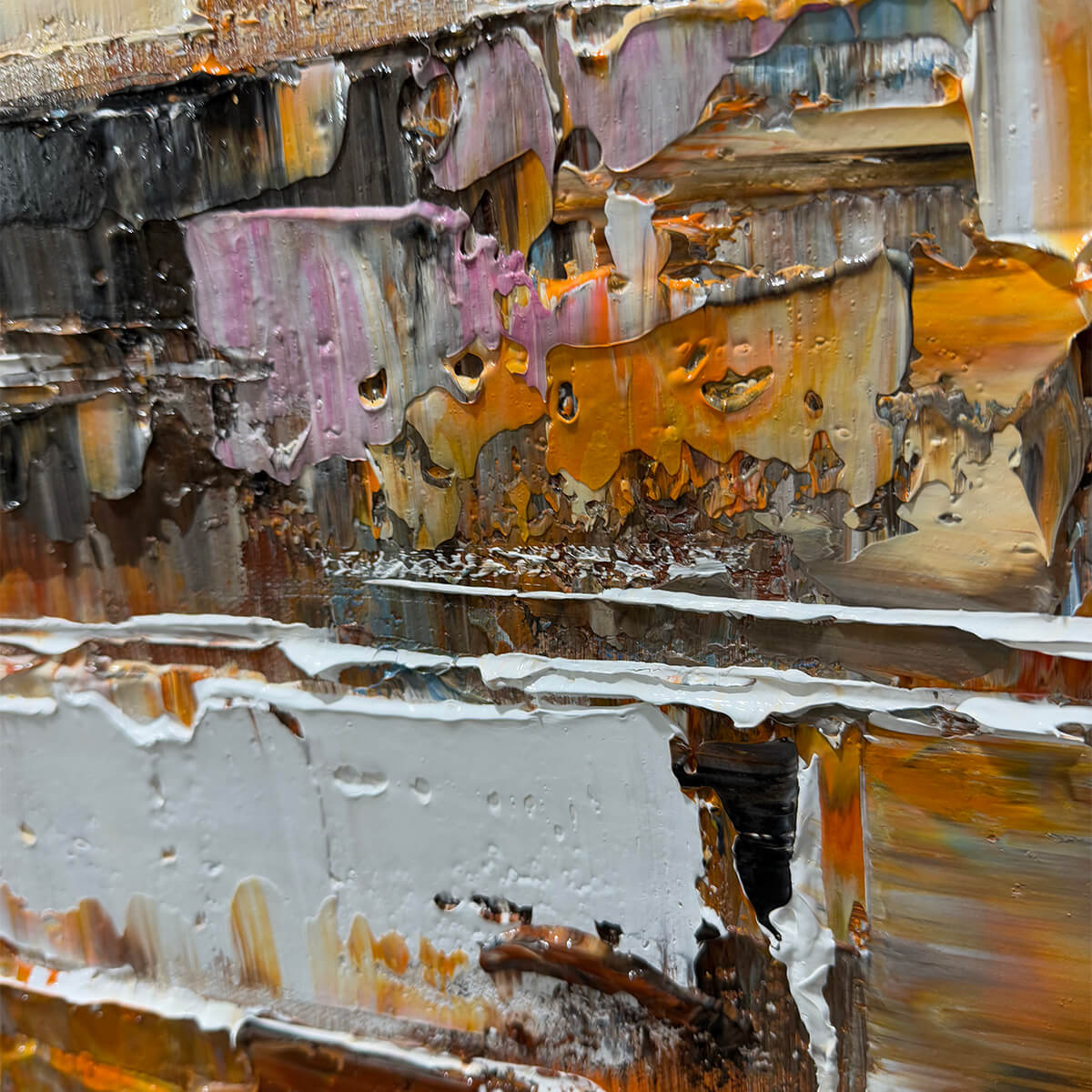 URBAN ABSTRACT: Textured Vertical Minimalist Cityscape Oil Painting