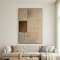 BALANCE: Beige Bronze Grid Blocks Minimalist Abstract Oil Painting