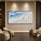 BEACH DAY VIBES: Colorful Umbrellas Figures Textured Canvas
