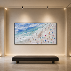 BEACH DAY VIBES: Colorful Umbrellas Figures Textured Canvas