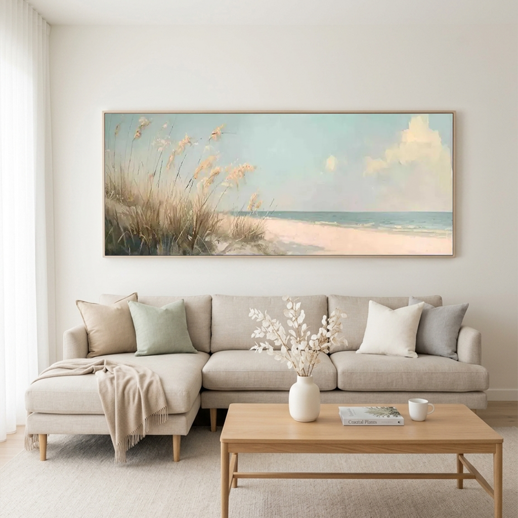BEACH GRASS PANORAMIC: Soft Sand Dune Grass Calm Coastal Minimalist Canvas