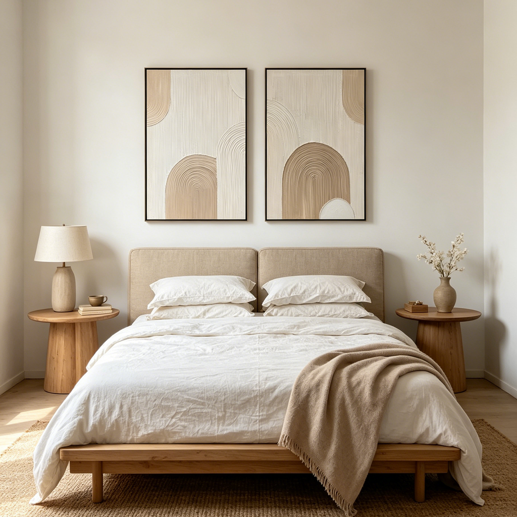 BEIGE ARCHES : Textured Raised Impasto Arches  Canvas Set of 2
