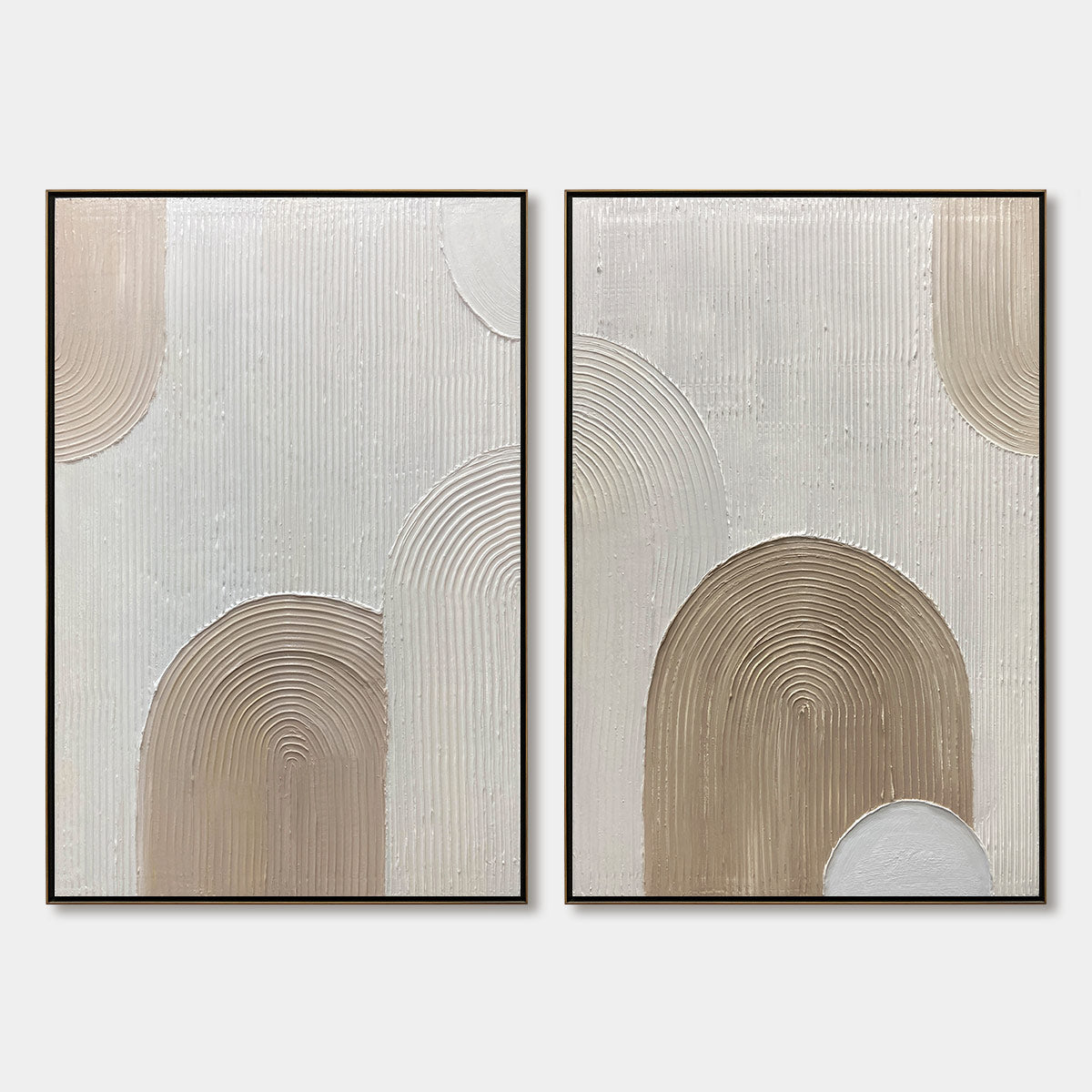 Ready to Ship ｜Beige Arches Diptych: Vertical Textured Abstract Wall Art Set