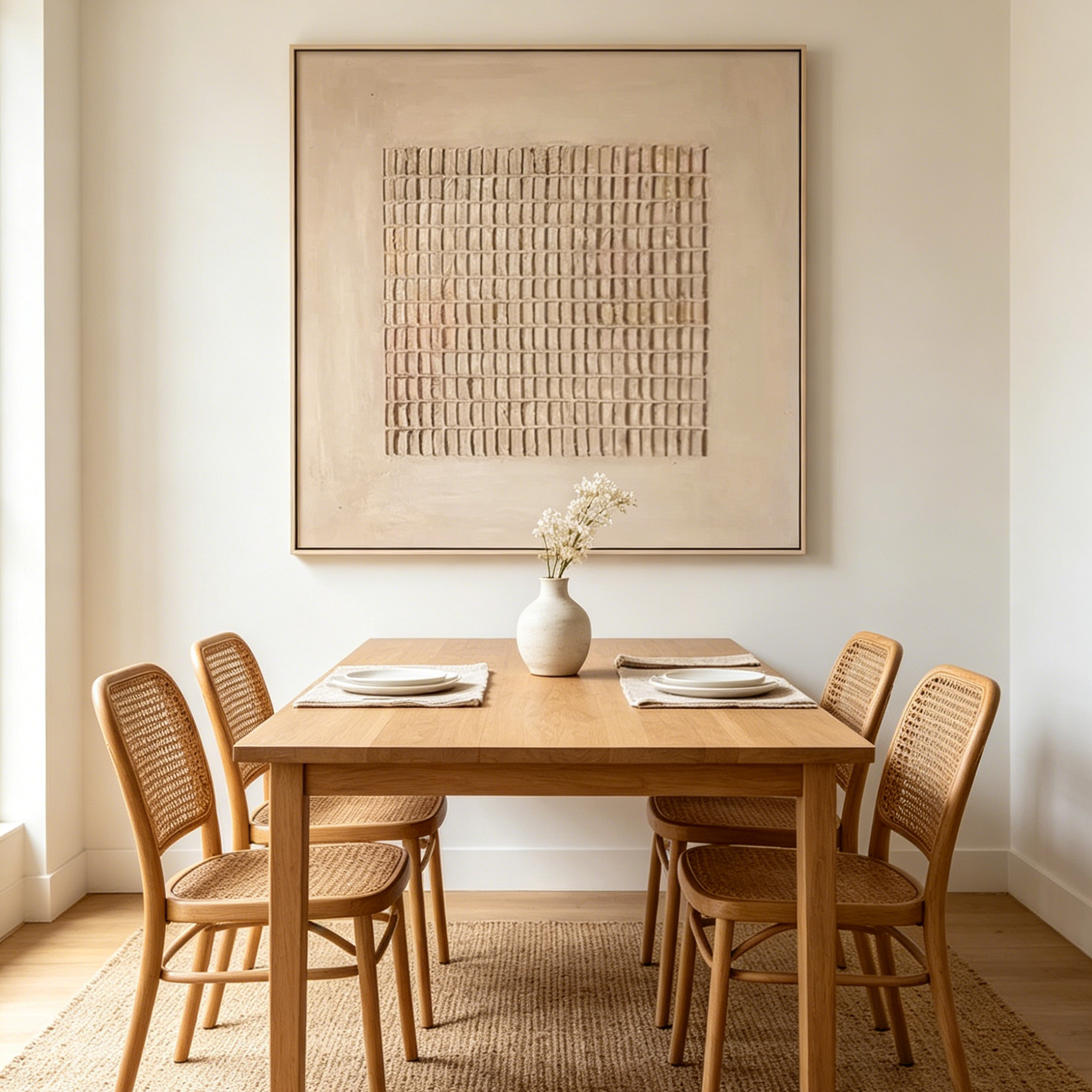 BEIGE GRID: Minimalist Textured Geometric Grid Square Canvas
